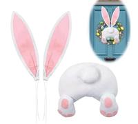Easter Bunny Butt and Ears Wreath Attachment, Cute Easter Door Wreath Decoration, Adorable Easter Bunny Butt for Farmhouse Spring Festivals, Easter Bunny Butt Wreath Kit (White)
