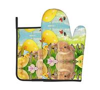 Easter Bunny Butterfly Oven Mitts and Pot Holders Sets of 2 Heat Resistant Waterproof Kitchen Gloves and Hot Pads for Kitchen Cooking