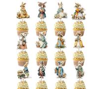 Easter Bunny Cake Lids | 12 Pieces Vintage Style Animal Skewers for Sweets - Easter Cupcake | for Spring Party, Festival, Birthday, Baking and Cake Display