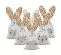 Easter Bunny Candy Bags - 6 Pcs Burlap Gift Sack, Reusable Drawstring Party Pouch, Cute Rabbit Ear Design Treat Holder | Hessian Small Favor Packaging For Classroom School Home Gathering