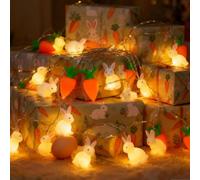 Easter Bunny Carrot String Lights Warm Glow Plastic Garland with Plug-in Design for Indoor Home Party and Spring Holiday Decoration