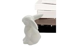 Easter Bunny Ceramic Figurines-Modern Porcelain Rabbit Statues, Hand-Polished Spring Coat Decor, Set of 2 Geometric Bunny Sculptures for Wedding & Nursery, Matte White