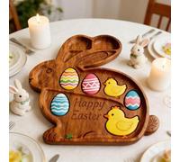 Easter Bunny Charcuterie Board | Rabbit Shaped Wooden Serving Tray with Compartments, Wood Cheese Board for Easter Sunday Party, Cute Spring Table Centerpiece & Gift