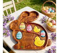 Easter Bunny Charcuterie Board | Rabbit Shaped Wooden Serving Tray with Compartments, Wood Cheese Platter for Easter Party Appetizers, Cute Spring Table Centerpiece & Gift