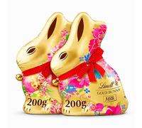 Easter Bunny Chocolate Hamper for Easter Gifts - Pack of 2 x 200g Flower Edition Milk Latte Chocolate Golden Bunnies with Topline Card. Great Chocolate Gift for Women, Kids Egg Hunt