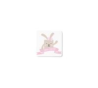Easter Bunny Coaster, 9 x 9 cm, Happy Easter Design, Pink and Beige