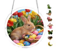 Easter Bunny Colorful Eggs Spring Scene 7.8x7.8Inch Round Acrylic Hanging Puzzle