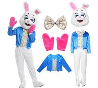 Easter Bunny Costume Adult Mascot Rabbit Suit with Head, Deluxe White Jumpsuit for Easter Events (One Size), A, One Size