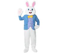 Easter Bunny Costume Adult Rabbit Mascot Head Cute Professional Plus Size Suit Deluxe Cozy Onesie Outfit Party for Men Unisex, White, XX-Large/XXX-Large