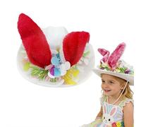 Easter Bunny Cowboy Hat with Chin Strap | White Cowgirl Hat with Rabbit Ears for Easter Bonnet Competition & Egg Hunts | Lightweight Fancy Dress Accessory for Kids & Adults