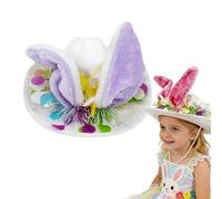 Easter Bunny Cowboy Hat with Chin Strap | White Cowgirl Hat with Rabbit Ears For Easter | Egg Hunts Lig Competition & Bonnet
