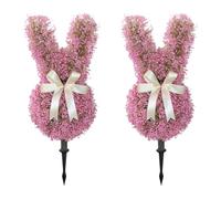 Easter Bunny Decor - 2PCS Artificial Bunny Topiary Tree 2FT, Artificial Boxwood Rabbit Shaped Topiary with Gold Bowknot & Ground, UV Resistant Faux Plants for Indoor Outdoor Home Porch Decor