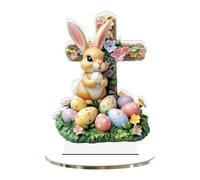 Easter Bunny Decor, Colorful 2d Acrylic Easter Bunny, Eggs & Cross Shaped Desktop Decoration, 2d Flat Egg Rabbit Desktop Ornament for Desktop Cabinet Windowsill Dining Room Mantle (A)