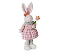 Easter Bunny Decoration - Retractable Standing Dwarf, Long Legged Rabbit | Festive Spring Holiday Figurine, Plush Colorful Holding Painted Egg For Themed Party Ornament