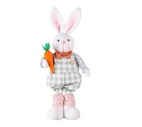 Easter Bunny Decorations - Retractable Legs Standing Rabbit Stuffed - 16.1 to 21.6in Farmhouse Handmade Doll Hold Flowers & Carrot for Easter Holidays