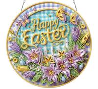 Easter Bunny Diamond Art Hanging Ornaments with Chain, Special Shaped Diamond Paint Kits for Adults Beginners, DIY Easter Wreath Acrylic Crystal Gem Painting Crafts for Home Decor