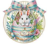 Easter Bunny Diamond Art Hanging Ornaments with Chain, Special Shaped Diamond Paint Kits for Adults Beginners, DIY Easter Wreath Acrylic Crystal Gem Painting Crafts for Home Decor