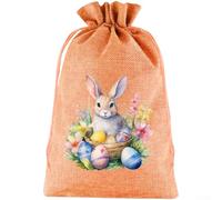 Easter Bunny Drawstring Bag, Large Linen Candy Present Sack for Party Favors, Egg Toy Storage Organizer, 8 Pack(17 * 23cm)