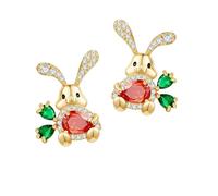 Easter Bunny Earrings for Women,Cute Rabbit Carrot Stud Earrings with Sparkling Crystal Gold Spring Jewelry Kawaii Front Back Stud Earrings Funny Easter Basket Stuffers for Women Party Jewelry Gift