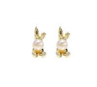 Easter Bunny Earrings for Women,Vintage Round Pearl Rabbit Studs Earrings,Gold Rabbit Front Back Stud Earrings,Minimalist Sweet Bunny Pet Small Earring,Jacket Earrings for Women Party Jewelry