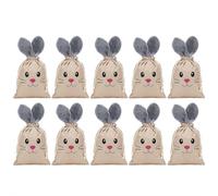 Easter Bunny Ears Gift Bags Reusable Linen Rabbit Goodie Bags with Reinforced Drawstring Burlap Party Favor Pouches for Sugar Cookies Candy Gift Cards Some Bunny is One Birthday Supplies