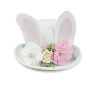 Easter Bunny Ears Rounded Hat Deluxe Cute Bunny Ears Top Hat with Flowers Unisex One Size Easter Bonnet Headwear Party Performance Accessories for EasterParades and Fancy Dress Tea Parties White