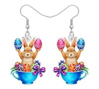 Easter Bunny Egg Dangle Earrings for Women, Cute Rabbit Spring Floral Festive Jewelry Accessories, Colorful Aesthetic Holiday Party Decorations, Vibrant Animal Pattern Printed Charms Ornament, Floral
