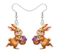 Easter Bunny Egg Dangle Earrings for Women, Cute Rabbit Spring Floral Festive Jewelry Accessories, Colorful Aesthetic Holiday Party Decorations, Vibrant Animal Pattern Printed Charms Ornament, Floral