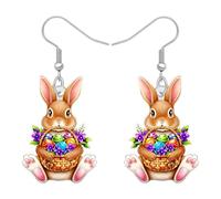 Easter Bunny Egg Dangle Earrings for Women, Cute Rabbit Spring Floral Festive Jewelry Accessories, Colorful Aesthetic Holiday Party Decorations, Vibrant Animal Pattern Printed Charms Ornament, Floral
