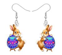 Easter Bunny Egg Dangle Earrings for Women, Cute Rabbit Spring Floral Festive Jewelry Accessories, Colorful Aesthetic Holiday Party Decorations, Vibrant Animal Pattern Printed Charms Ornament, Floral