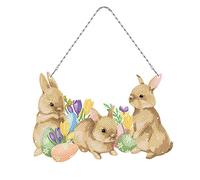 Easter Bunny Egg Diamond Dots Wreath with LED Light String DIY Kit 5D Diamond Art Painting Easter Hanging Sign Ornament Special Shape Rhinestones by Number Mosaic Art Crafts for Front Door Wall Decor