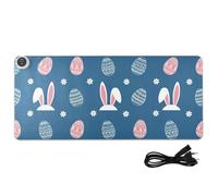 Easter Bunny Egg Flowers Blue Pattern Heated Desk Mat Large Heated Desk Blotter with 3 Heating Levels PU Leather Computer Accessories for Office Work Decor, 31.5x13in
