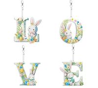 Easter Bunny Egg Letters Diamond Art Painting Keychains 5D Diamonds by Numbers Kits Key for Adults (Double-Sided Diamond)-Love