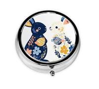 Easter Bunny Eggs Small Pill Box 3 Compartment Portable Pill Box for Purse Pocket Rabbit Ethnic Mini Medicine Organiser for Daily Vitamin Fish Oil Storage