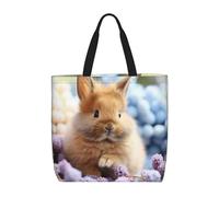 Easter Bunny Eggs Spring Flower Rabbit Print Fashion With Zip Shoulder Bag Casual Handbag Shopper Bag For Work Travel