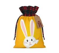 Easter Bunny Eggs Spring Flower Rabbit Printing Color Matching Plaid Christmas Bag With Drawstring For Christmas Birthdays Party,4.7x6.9 Inch