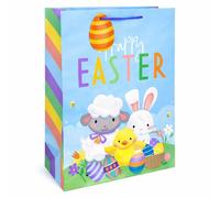 Easter Bunny Extra Large Gift Bag 45cm - Large Paper Easter Present Bag with Handles & Name Tag for Eggs, Hampers & Toys