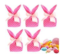 Easter Bunny Favor Bags, Easter Gift Bags, Bunny Ears Goodie Treat Bags | 5 x Reusable Gift Bags with Bow, Party Favors, Easter Decorations Supplies