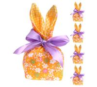 Easter Bunny Favor Bags, Easter Gift Bags, Bunny Ears Goodie Treat Bags | 5 x Reusable Gift Bags with Bow, Easter Decorations Party Favors, Party Supplies