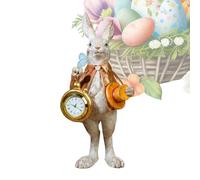 Easter Bunny Figurine - 12cm Decorative Rabbit with Clock Cup Hat, Cute Miniature | Lovely Desk Shelf for Home, Accent for Bedroom, Office, Farm, School