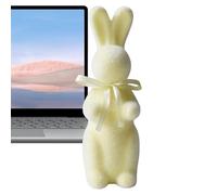 Easter Bunny Figurine, Flocked Bunny Statue, Tabletop Rabbit Sculpture, Pink/Yellow/Blue Easter Rabbits Decoration, Adorable Bunnies Ornament Decor for Home