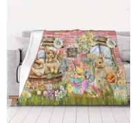 Easter Bunny Fleece Throw Rabbit Chick Eggs Flannel Blanket Happy Easter Gifts Soft Cozy Warm Decor Throws Lightweight Blankets for Couch Sofa Bed Chair 60x50