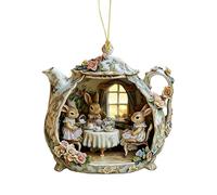 Easter Bunny, Flocked Rabbit Figurines, Colourful Flocked Rabbit Statues for the Table, Living Room, Country Style Easter Decoration 103