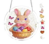 Easter Bunny Floral Pattern 7.8x7.8Inch Round Acrylic Hanging Puzzle | Creative Home Accent with Visual Appeal