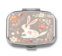 Easter Bunny Floral Pill Box Medicine Pill Organizer Small Pill Case Travel Pill Container Portable Pill Case for Pocket 2 Compartment Pill Holder Pill Boxes for Travel