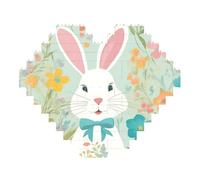 Easter Bunny Floral Print Art Brick Puzzle Heart Shaped DIY Building Blocks Set 3D Jigsaw Home Decor 53 Pieces
