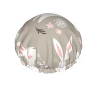Easter Bunny Floral Print Bath Hair Cap Double Layer Shower Cap For Women And Men Reusable Lightweight Soft