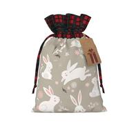Easter Bunny Floral Print Christmas Drawstring Gift Bags,Gifts Wrapping Bag for Xmas Birthday Holiday Party