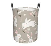 Easter Bunny Floral Print Laundry Hamper Round Laundry Basket, Large Laundry Hamper With Laundry Bag Handles