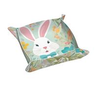 Easter Bunny Floral Print Leather Storage Tray Practical Water Resistant Storage Box For Watches, Keys.